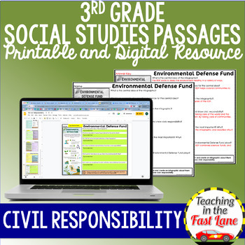 Preview of Civic Responsibility - 3rd Grade Social Studies Reading Comprehension Passages