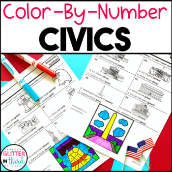 Preview of Civics Activities Worksheets Color By Number