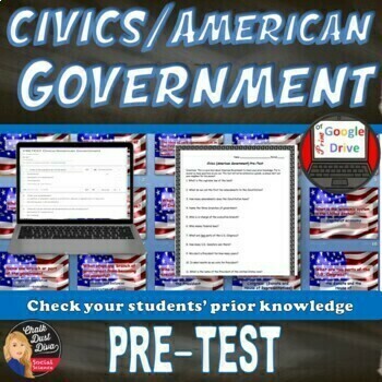 Preview of PRETEST Civics | American Government | & Review Game | Print & Digital