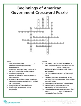 Preview of Civics: Beginnings of American Government (1492-1820) Crossword Puzzle
