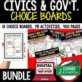 Civics Activities Choice Board BUNDLE, Government Activiti