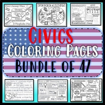 Preview of Civics Coloring Pages GROWING Bundle of 47 EOC Review