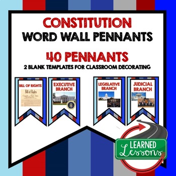 Preview of Constitution Word Wall Pennants Civics Word Wall US History Word Wall Posters