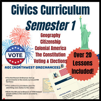 Preview of Civics Curriculum PowerPoint & Guided Notes & Tests| Semester 1 GROWING BUNDLE