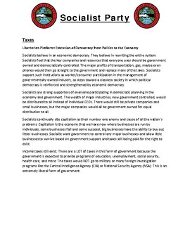 Preview of Civics Election Unit Day 2 Socialist Party Platform Reading