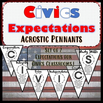 Preview of Civics Expectation Rules | Acrostic Pennants | Back to School