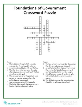 Preview of Civics: Foundations of Government Crossword Puzzle!