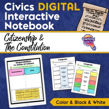 Preview of Civics & U.S Government DIGITAL Interactive Notebook: Citizenship & Constitution