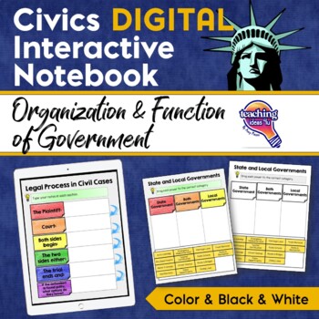 Preview of Civics Government DIGITAL Interactive Notebook: Organization Function Government