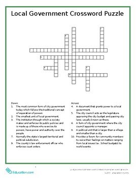 Preview of Civics/Government: Local Government Crossword Puzzle!