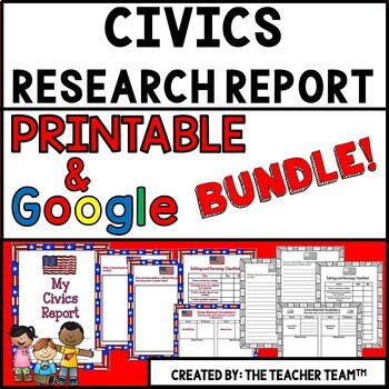 Preview of Civics - Government Report Printable and Google Slides Bundle