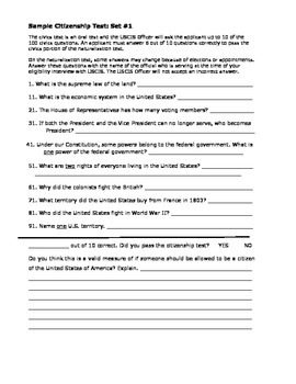 Sample USA Citizenship Test Worksheets by The Wright Ladies | TPT