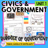 Civics & Government Unit 1: The Purpose of Government Soci