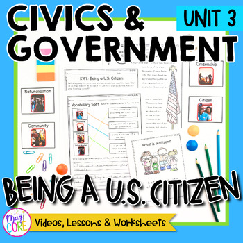 Preview of Civics & Government Unit 3: Being A U.S. Citizen Social Studies Lessons