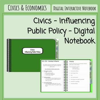 Preview of Civics - Influencing Public Policy - Digital Notebook (VA SOL CE.10)
