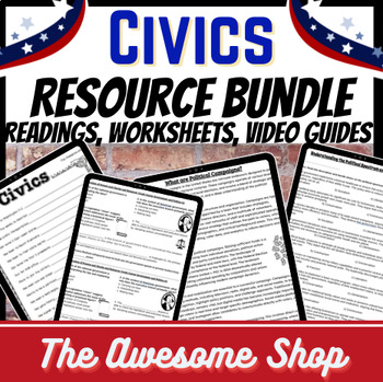 Preview of Civics Lessons W/ Passages, Worksheets, Video Guides for High School