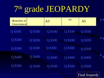 Preview of Civics Race 5 Jeopardy Game