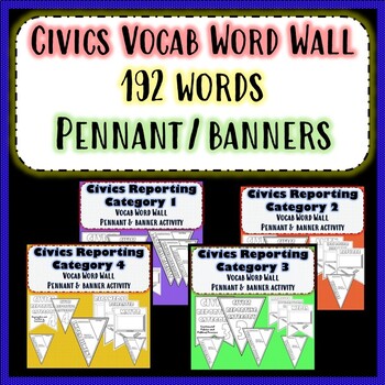 Preview of Civics Reporting Categories 1 2 3 and 4 Pennant Banner Vocab Concept Word Wall