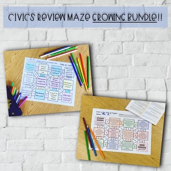 Preview of Civics Review Maze Growing Bundle