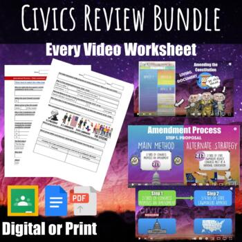 Preview of Civics Review Growing Video Worksheet Bundle