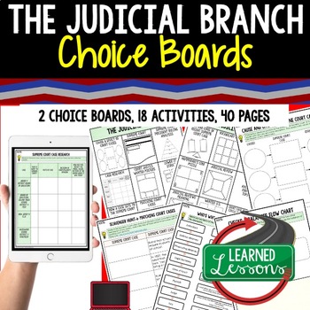 Preview of Judicial Branch Activities Choice Board, Digital Google Learning & Print