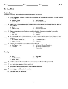 Preview of Civics - The Mass Media - Quiz