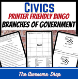 Civics Three Branches of Government Bingo Game for U.S. Hi