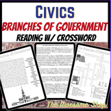 Civics Three Branches of Government Comprehension & Crossw