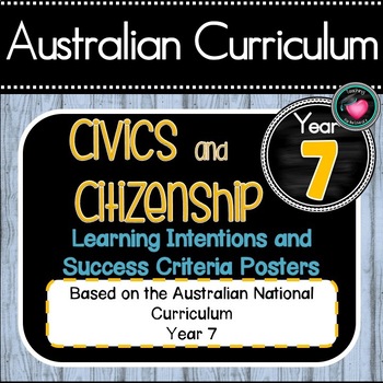 Preview of Civics and Citizenship Year 7 Learning Intentions and Success Criteria Posters