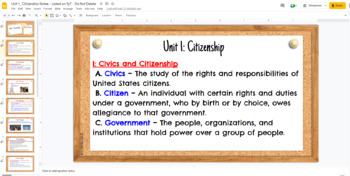 Preview of Civics and Economics Unit 1: Citizenship Student Notes