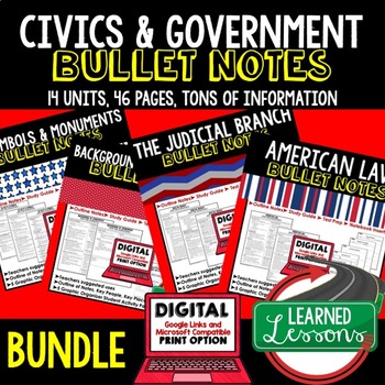 Preview of Civics and Government Outline Notes, Civics Bullet Notes Bundle