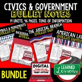 Civics and Government Outline Notes, Civics Bullet Notes Bundle