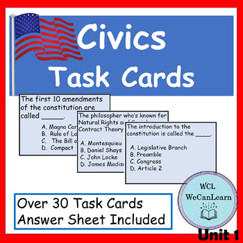 Preview of Civics and Government Task Cards