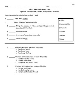 Preview of Civics and Government  Test-Multiple grades and modified