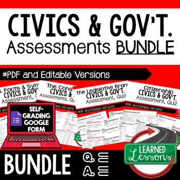 Preview of Civics and Government Tests, Quizzes, Assessments BUNDLE & Google Form