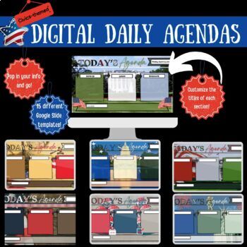 Preview of Digital Daily Agendas and Google Classroom Headers | Civics theme
