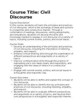 Preview of Civil Discourse Syllabus (first 8 weeks)