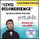 Civil Disobedience | Henry David Thoreau | Close Read Activity