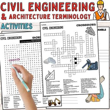 Preview of Civil Engineering & Architecture Terms Worksheets,Puzzles,Wordsearch,Crosswords
