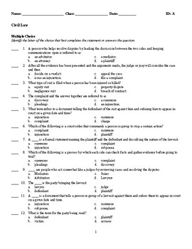 Preview of Civil Law (Quiz or Study Guide)