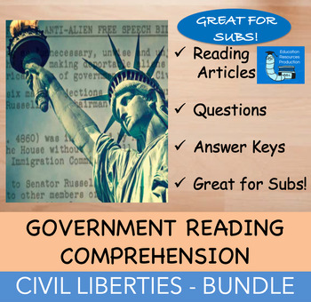Preview of Civil Liberties & Freedoms Government Reading Comprehension BUNDLE