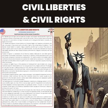Preview of Civil Liberties and Civil Rights Reading Comprehension Worksheet