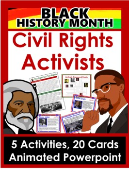 Preview of Civil Rights ACTIVISTS:  5 Activities & 20 cards  (Gr 3-5) Black History Month 