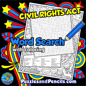 Preview of Civil Rights Act Word Search Puzzle with Coloring | Black History Month