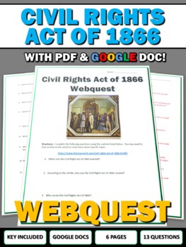 Preview of Civil Rights Act of 1866 - Webquest with Key (Google Doc)