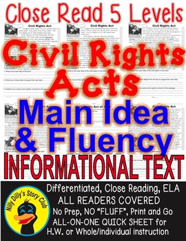 Preview of Civil Rights Acts LEVELED PASSAGES Main Idea Fluency Check TDQs & More