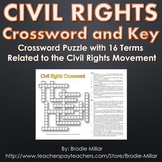 Civil Rights Crossword Puzzle and Key (16 Terms and Clues)
