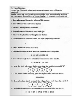 Preview of Civil Rights Movement: Jim Crow Era Literacy Test (with Answers)