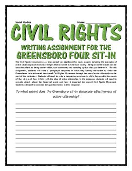 Civil Rights - Greensboro Four Sit-in (Reading, Photo & Writing Assignment)