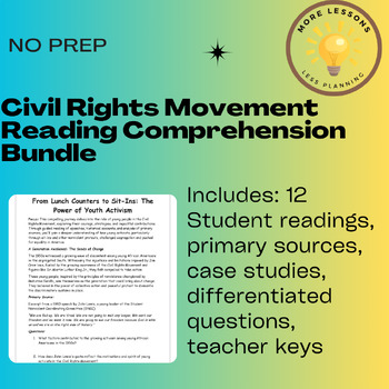 Preview of Civil Rights Heroes & History Engaging Reading Comprehension Worksheet Bundle